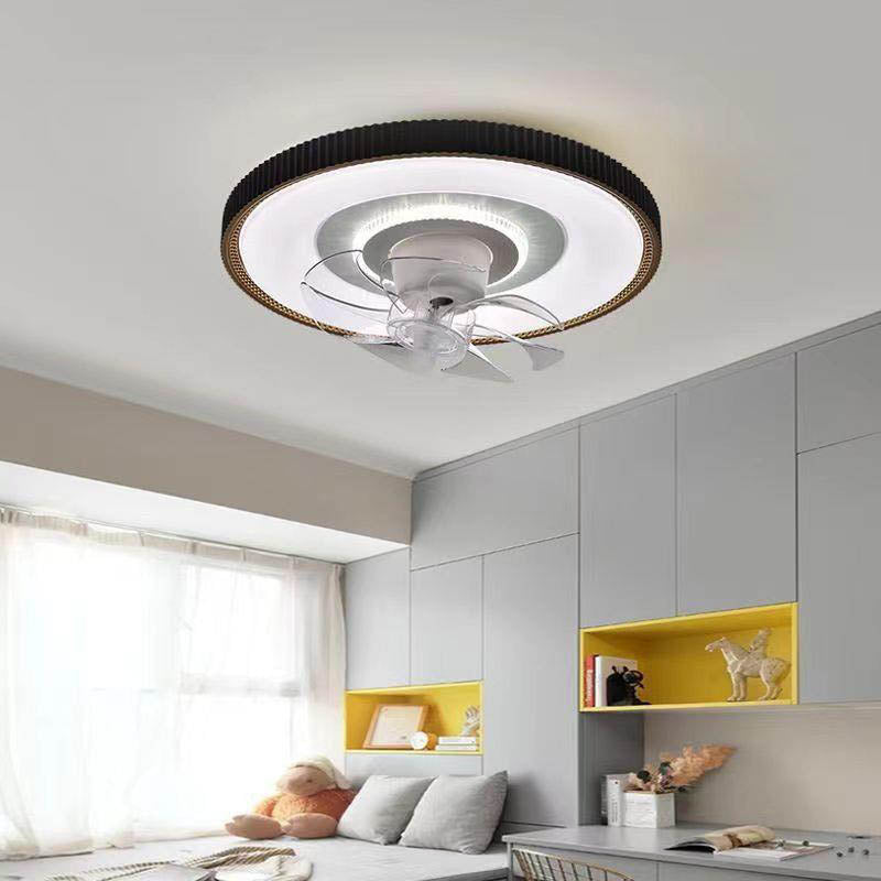 Modern Minimalist Round LED Flush Mount Ceiling Fan Light for Living Room