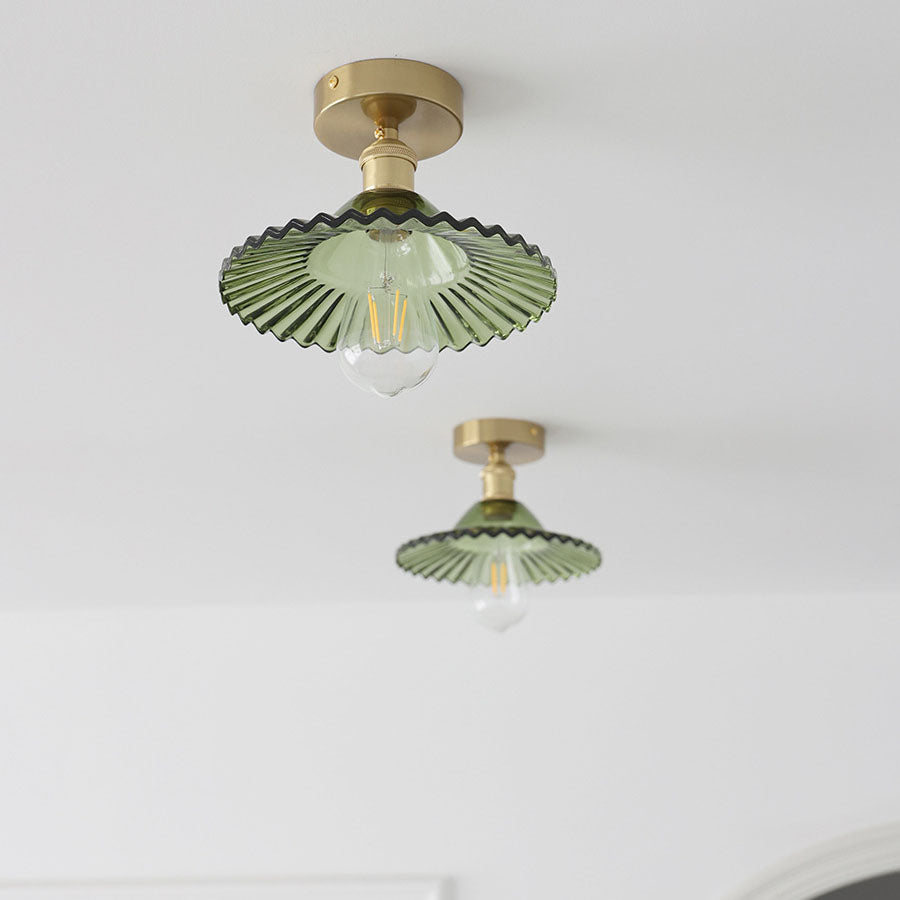 Vintage Glass Iron Lotus Semi-Flush Mount Ceiling Light