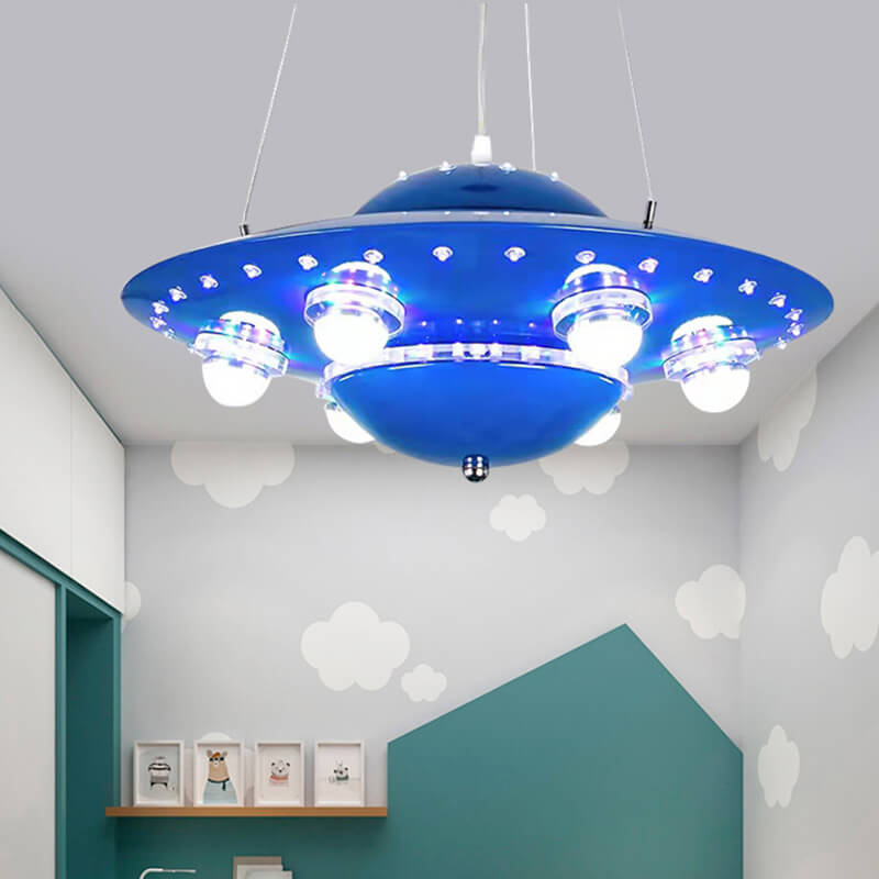 Contemporary Creative Kids Spaceship Iron Glass LED Chandelier for Bedroom Lighting, Unique Space-Themed Decor, Modern Children's Room Illumination, Fantasy LED Pendant Light for Playroom, Stylish Home Decor for Kids, Astronaut and Rocket Design Chandelie