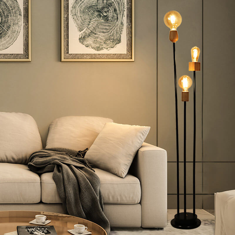 Industrial Retro Iron Frame Glass Ball 3-Light Floor Lamp