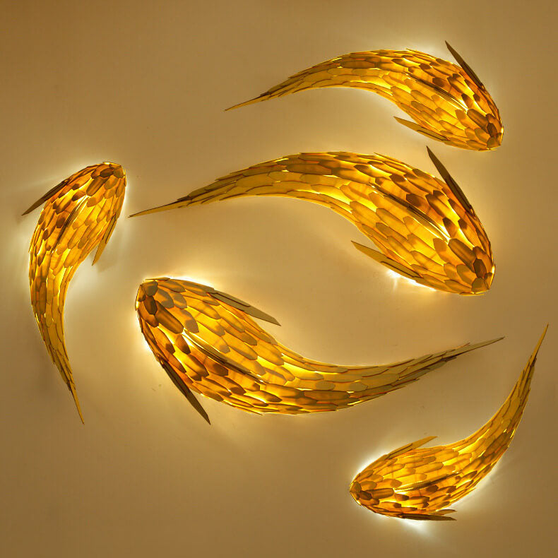 Modern Decorative Carp Linden Wood 2-Light Wall Sconce Lamp