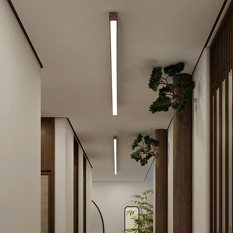 Modern Minimalist LED Flush Mount Ceiling Light - Wood Grain Aluminum Strips Design