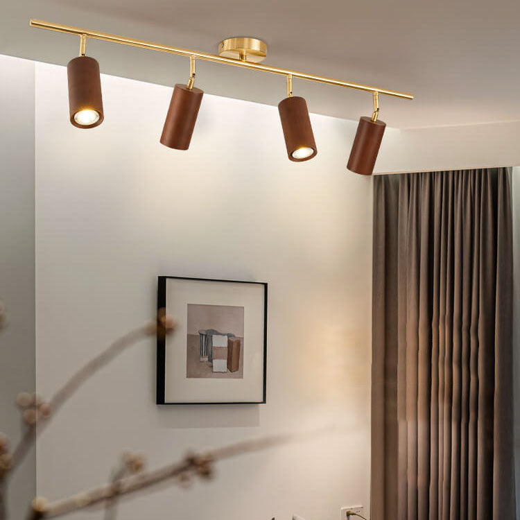 Modern Minimalist Walnut Wood LED Semi-Flush Mount Ceiling Light for Living Room