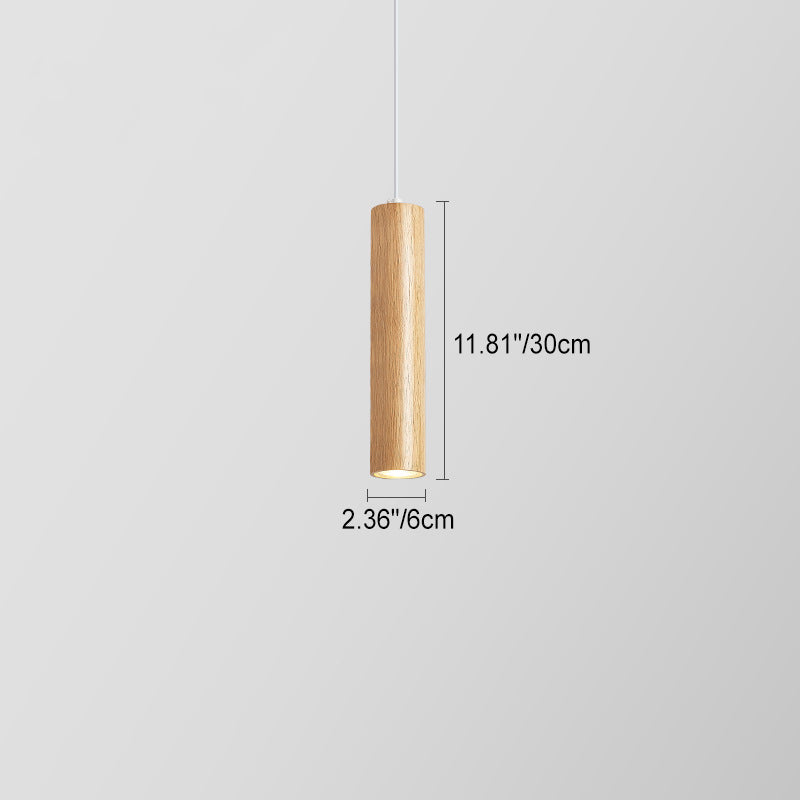 Modern Minimalist Rubberwood Cylinder LED Pendant Light for Bedroom