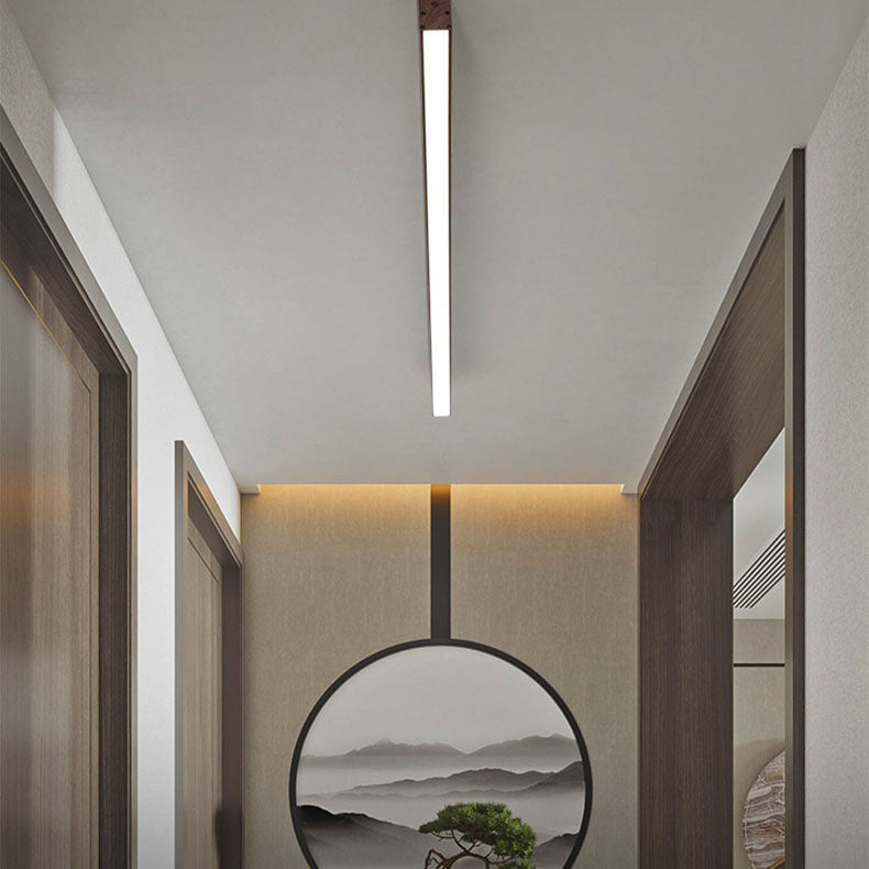 Modern Minimalist LED Flush Mount Ceiling Light - Wood Grain Aluminum Strips Design