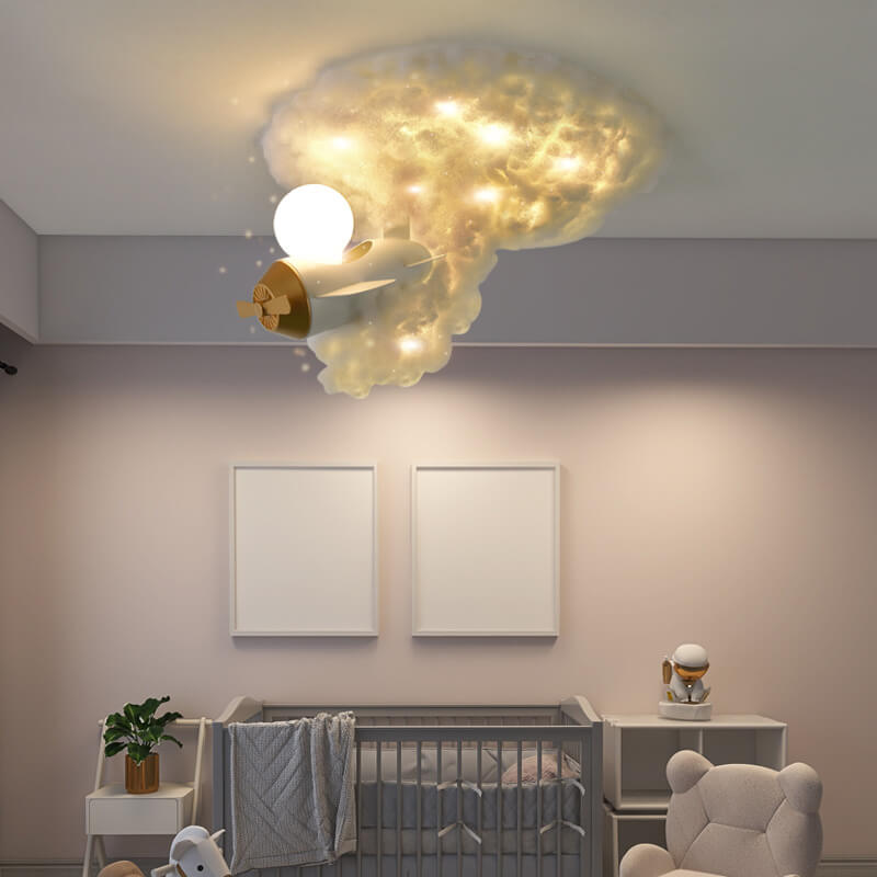 Modern Creative Spray Airplane Cotton Kids Flush Mount Ceiling Light | 1/3/5-Light Kids Room Lighting | Aviation-Themed Nursery Light Fixture | Stylish Children's Room Decor | Playful Airplane Design | Colorful Flush Mount Light for Kids | Fun Lighting fo
