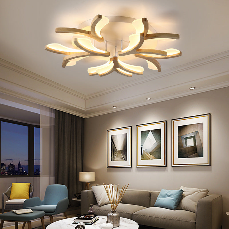 Contemporary Scandinavian Branch Flower Semi-Flush Mount Ceiling Light - Wood Iron Acrylic LED for Living Room