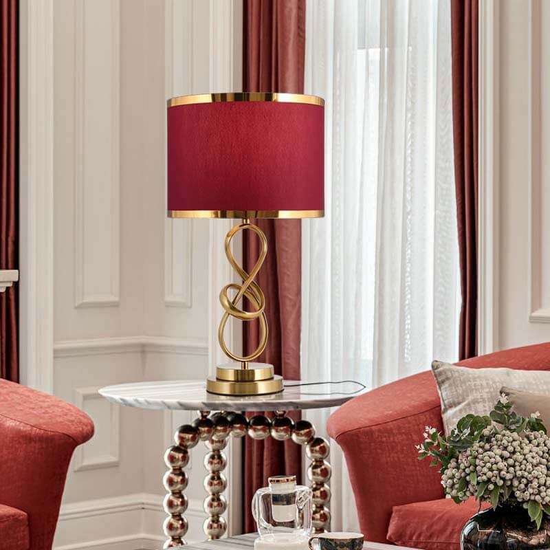 Modern Luxury Red Fabric Iron Knot Ring Table Lamp for Bedroom