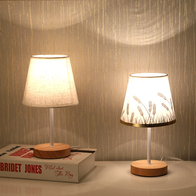 Contemporary Nordic Solid Wood Fabric Cone LED Table Lamp - Living Room & Bedroom Lighting