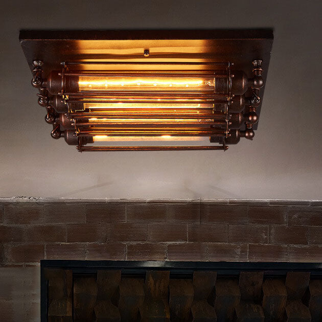 Nostalgic Industrial 4-Light Flush Mount Ceiling Light - Iron and Glass Design