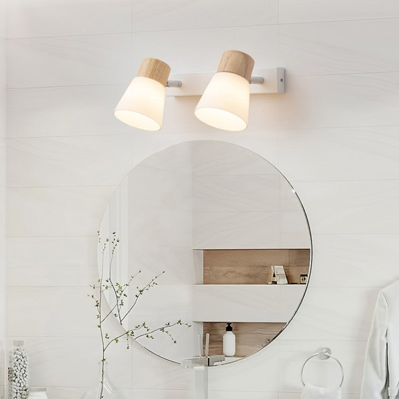 Modern Minimalist Horn Sconce - Rubber Wood, Iron & Glass 1/2 Light Vanity Lamp