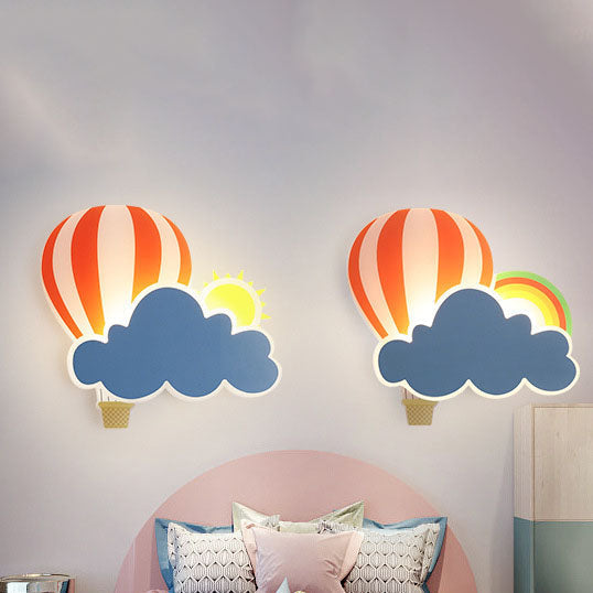 Contemporary Hot Air Balloon Clouds LED Wall Sconce Lamp for Kids Bedroom, Modern Iron Acrylic Wall Light, Cute Nursery Decor, Unique Children's Room Lighting, Cloud and Balloon Design Wall Lamp, Decorative Kids Room Lighting Fixture, Playful Bedroom Wall