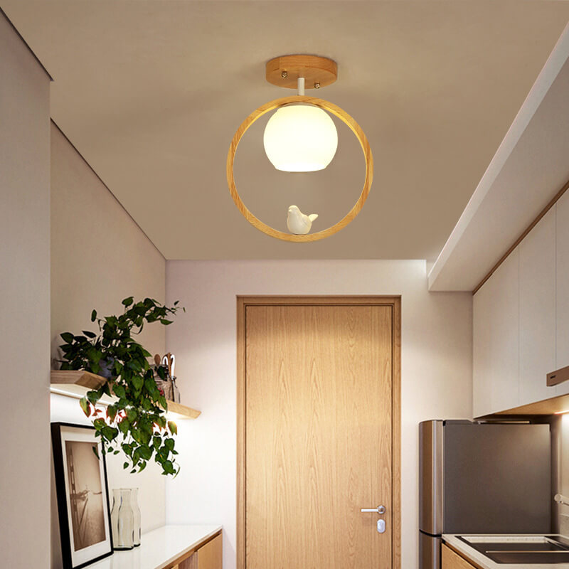Modern Japanese Minimalist Round Bird Semi-Flush Mount Ceiling Light
