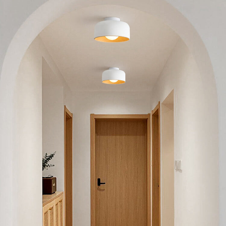 Minimalist Dome Wood Grain Iron 1-Light Semi-Flush Mount Ceiling Fixture