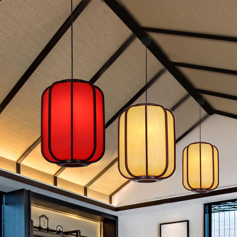 Traditional Chinese Faux Sheepskin Wooden Lantern Pendant Light - 1-Light for Living Room