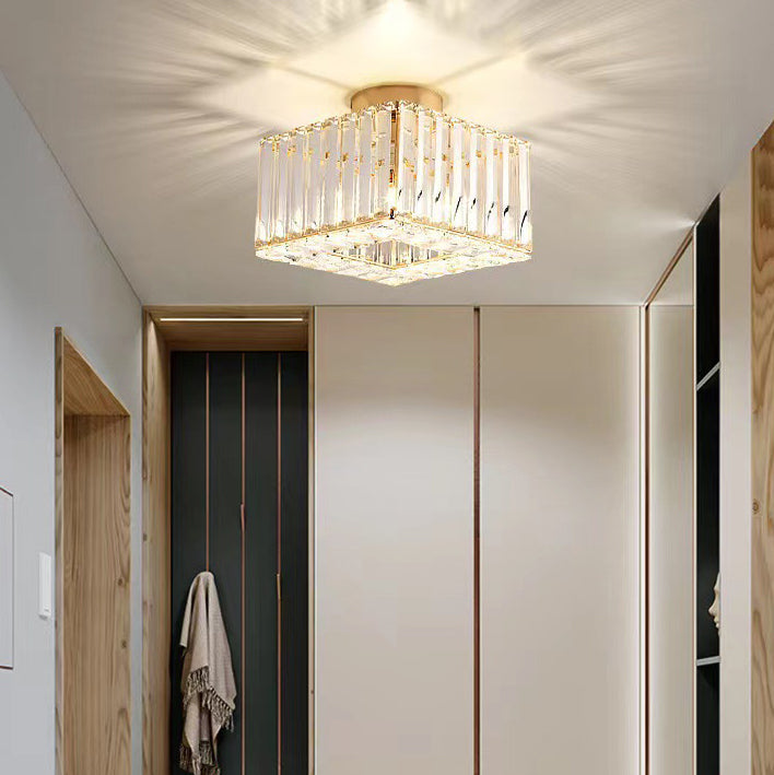 Modern Luxury Crystal Round Square 1-Light Semi-Flush Mount Ceiling Light for Living Room