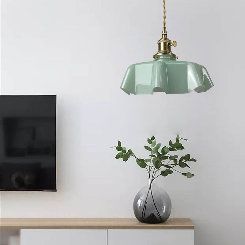 Traditional Japanese Cream Petal Glass Iron Pendant Light for Dining Room