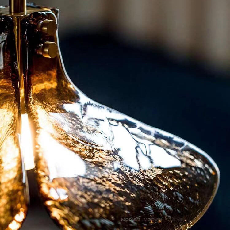 Vintage Amber Glass Floral Brass Pendant Light - 1-Light Fixture