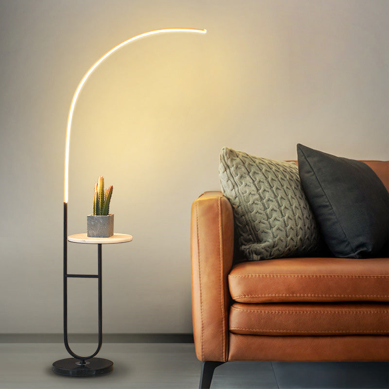 Contemporary Aluminum Strip LED Floor Lamp with Marble Base for Living Room