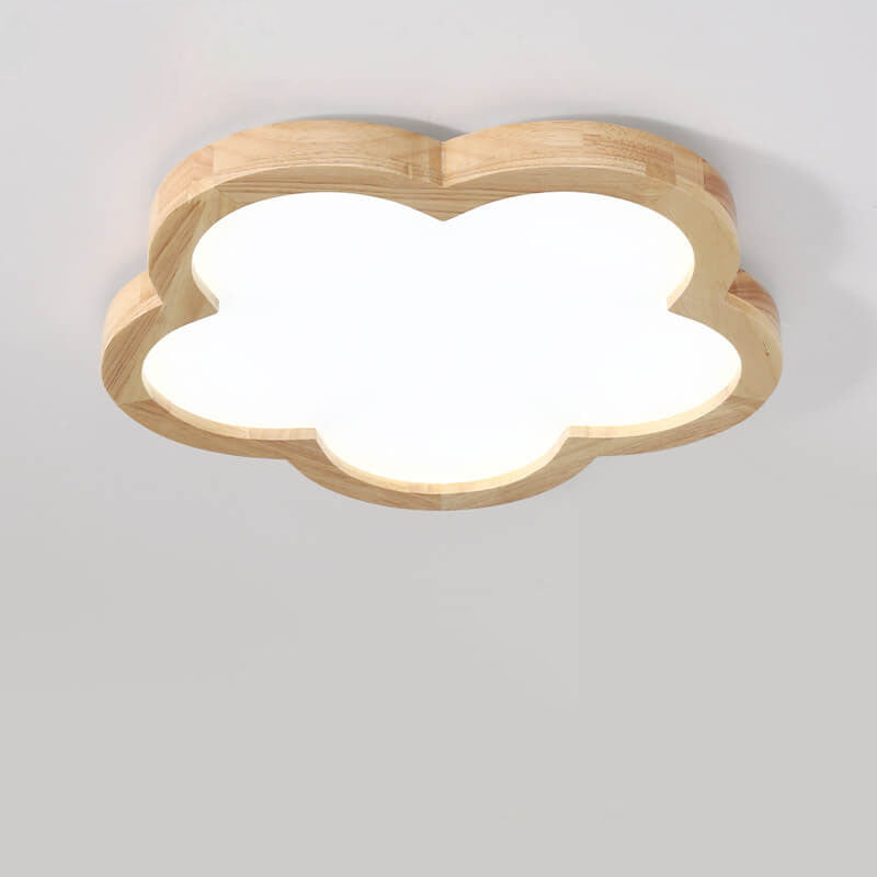 Nordic Simple Solid Wood Flower LED Slim Kids Flush Mount Ceiling Light Fixture, Cute Kids Room Lighting, Sky Blue and White Nursery Light, Modern Children's Ceiling Lamp, Energy Efficient LED Kids Decor Lighting