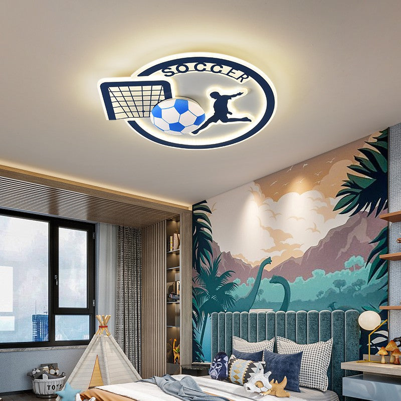 Contemporary Creative Kids Round Basketball Football Iron Acrylic LED Flush Mount Ceiling Light for Bedroom Playroom Sports Decor Kids Lighting Fixture Top Rated Children’s Room Ceiling Lamp