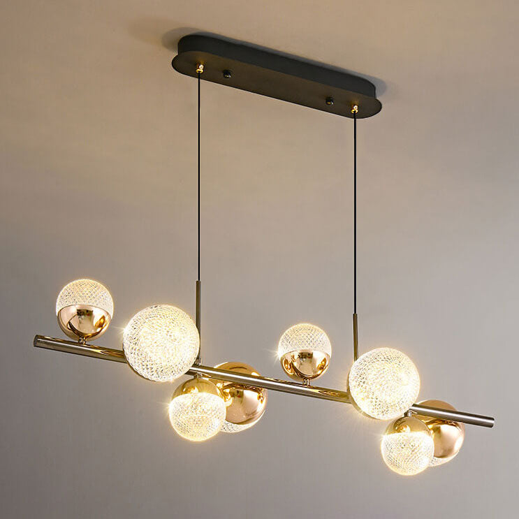 Modern Luxury Acrylic Spherical LED Island Chandelier with Iron Rods
