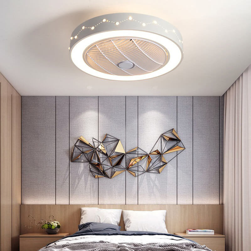 Nordic Simple Round Galaxy Enclosed LED Flush Mount Ceiling Fan Light