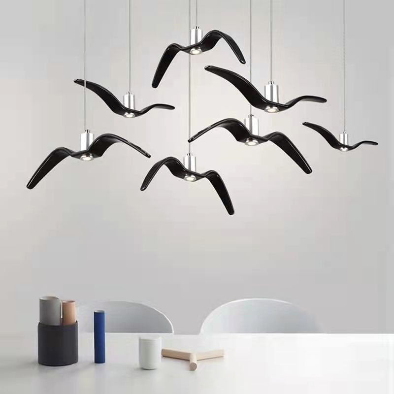 Contemporary Nordic Wrought Iron Seagull LED Pendant Light for Living Room