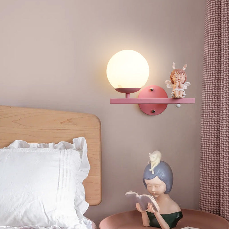 Contemporary Girls Unicorn Orb Resin Iron Glass 1-Light Wall Sconce Lamp for Bedroom Home Decor Fantasy Lighting, Kids Room Unicorn Decor, Unique Wall Light Fixture, Playful Nursery Illumination, Magical Bedroom Accessories