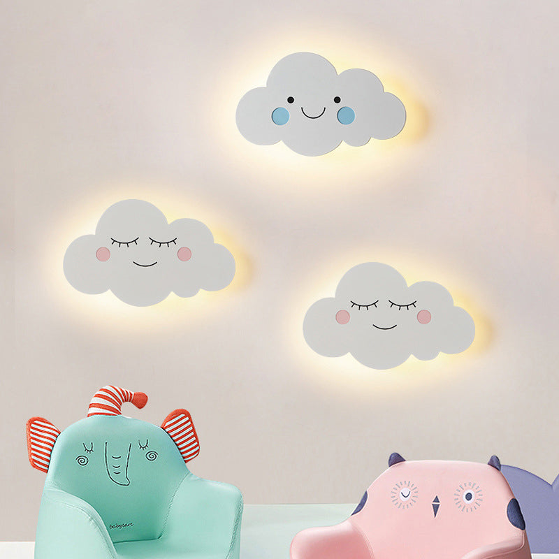 Contemporary Cartoon Cloud LED Wall Sconce for Kids Room - Iron Acrylic Shade Night Light
