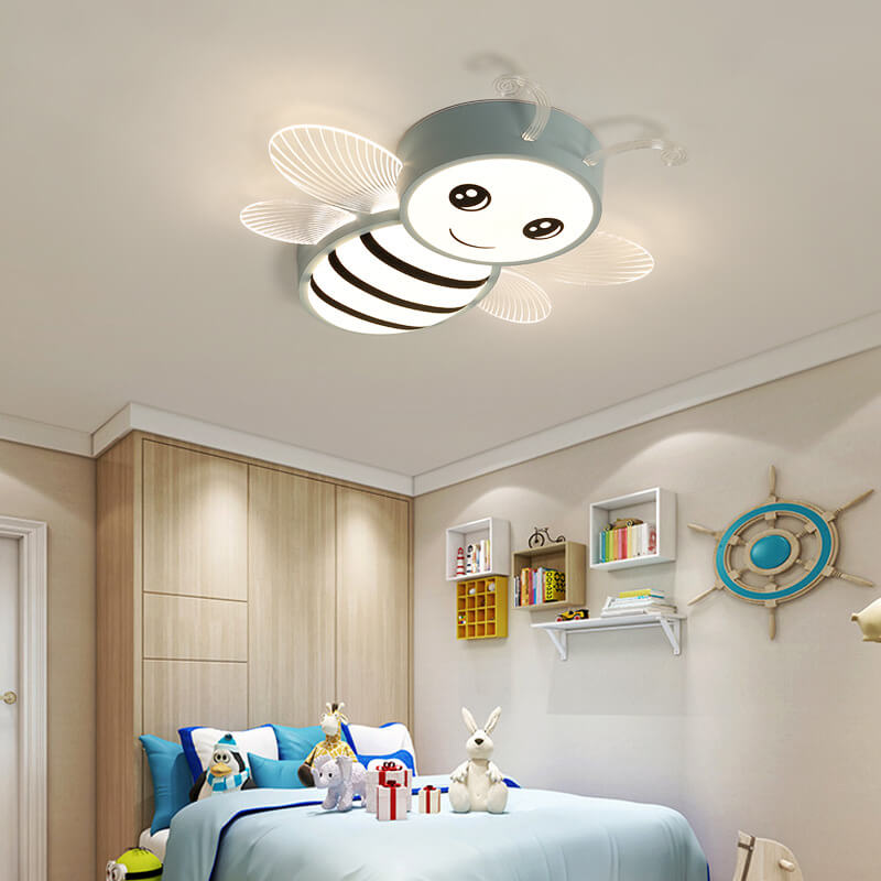 Contemporary Kids Bee Iron Acrylic LED Flush Mount Ceiling Light for Bedroom, Nursery Lighting, Child's Room Decor, Insect Theme Ceiling Fixture, Energy-Efficient Illumination, Cute Bee Design, Playful Ceiling Lights for Children, Modern Flush Mount Honey