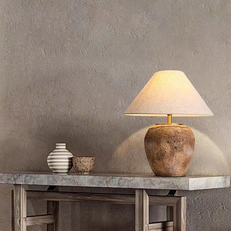 Modern Shabby Chic Cone Fabric Ceramic Jar Table Lamp - 1-Light for Bedroom