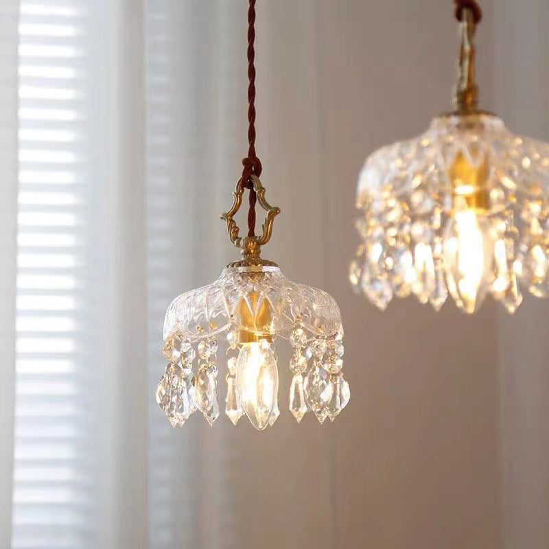 Vintage Floral Crystal Pendant Light - 1-Light Decorative Fixture