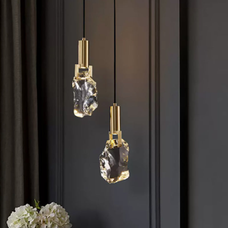 Modern Luxury Copper Irregular Crystal LED Pendant Light for Living Room