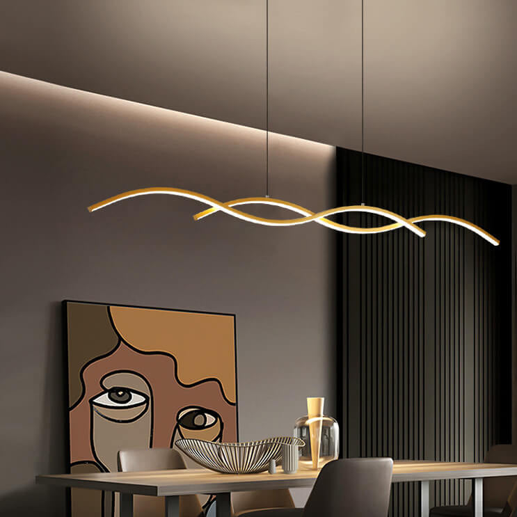 Nordic Minimalist LED Wave Design Island Chandelier - Modern Strip Light