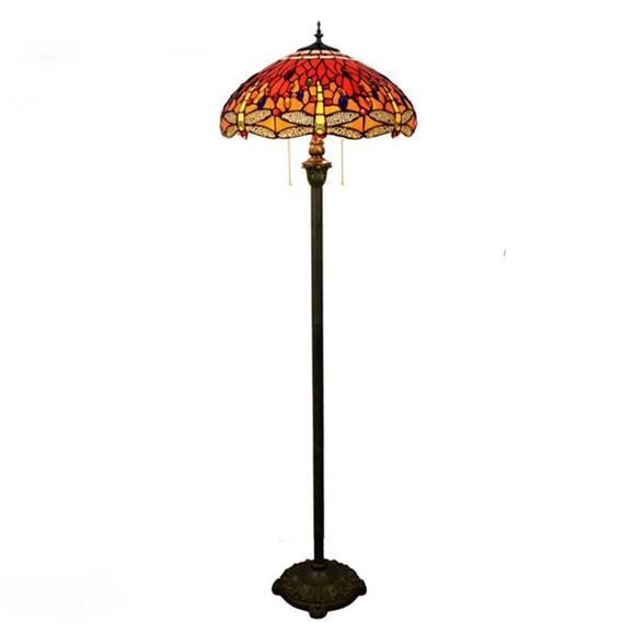 Vintage Tiffany Stained Glass Dragonfly Floor Lamp - 2-Light Art Nouveau Design, Handcrafted Decorative Lighting, Unique Home Accent