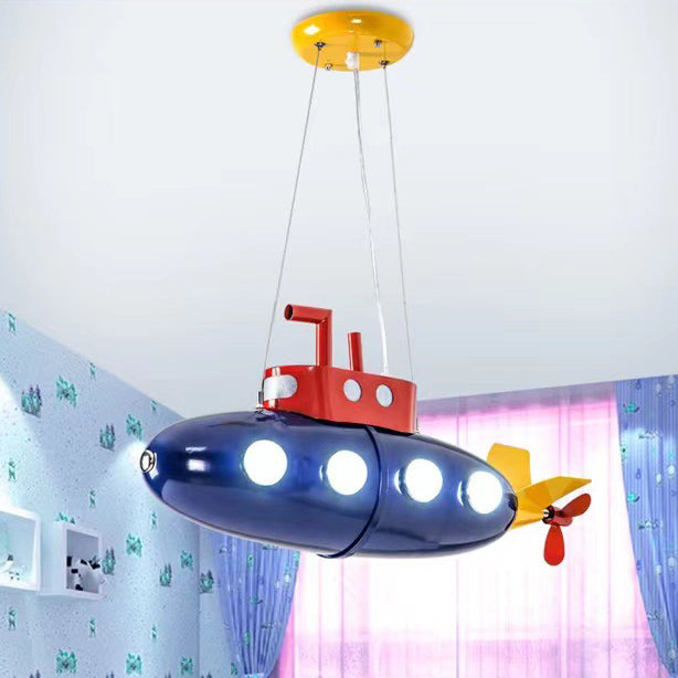 Contemporary Cartoon Submarine LED Chandelier for Kids Bedroom, Unique Iron Lighting Fixture, Nautical Themed Ceiling Light, Playful Home Decor, Kids Room Illumination, Modern Childrens Lighting Design, Creative Underwater Nautical Pendant Light