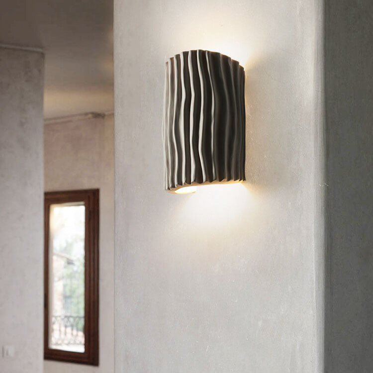 Contemporary Nordic Resin Striped Half Cylinder 2-Light Wall Sconce for Living Room