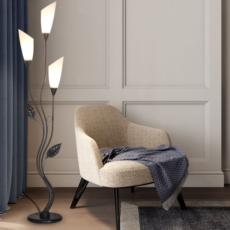 Retro Acrylic Flower Shade Iron Leaf Floor Lamp - 1-Light Standing Decor Lamp