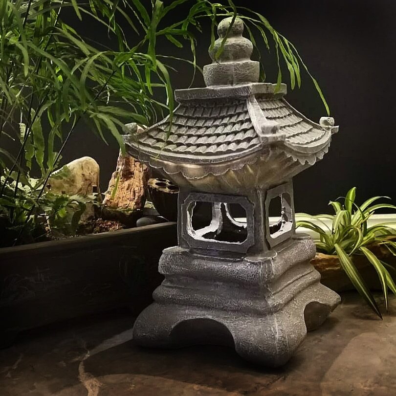 Japanese Zen Solar Pagoda Stone LED Outdoor Light - Waterproof Garden Decoration