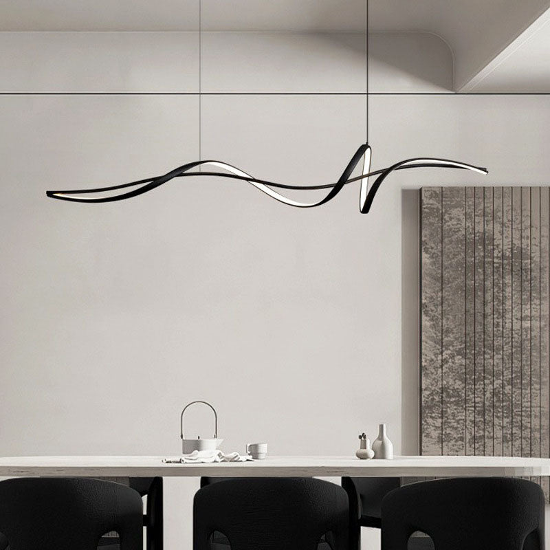 Modern Minimalist Wave Strip LED Chandelier - Aluminium & Silica Design for Dining Room Island Lighting