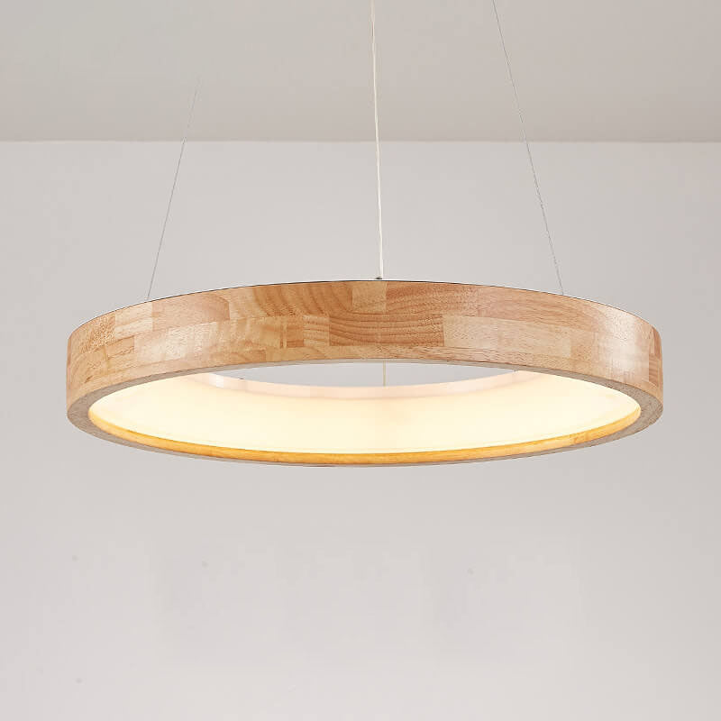 Japanese Simplicity Log Circle Island Light LED Chandelier - Modern Minimalist Lighting Fixture for Kitchen and Dining Rooms, Energy Efficient Design, Adjustable Height, Warm White Illumination