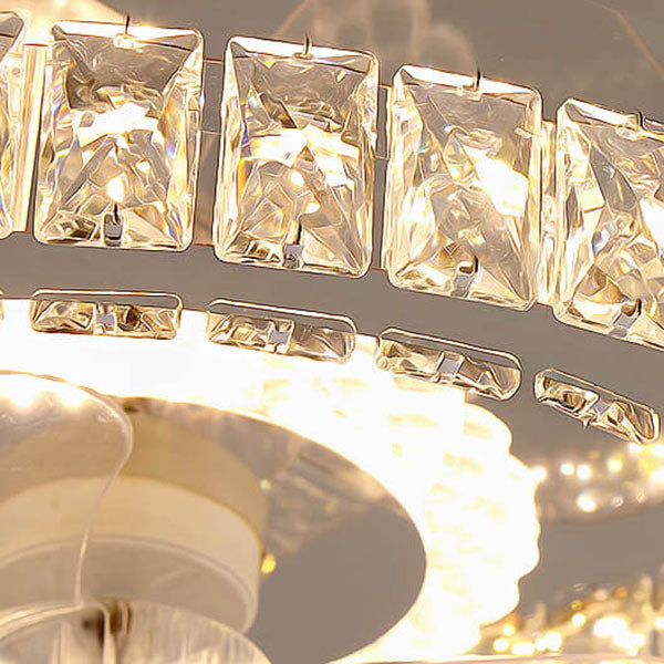 Modern Luxury Crystal Stainless Steel LED Ceiling Fan Light