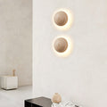 Traditional Japanese Wabi-Sabi Round Yellow Travertine LED Wall Sconce for Hallway