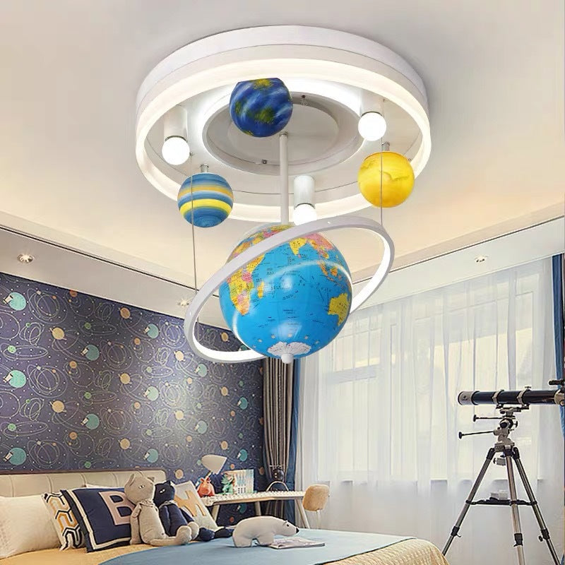 Contemporary Creative Kids Round Orb Globe Hardware Acrylic LED Flush Mount Ceiling Light for Bedroom, Modern Kids Room Lighting, Stylish LED Flush Mount Light Fixture, Decorative Kids Ceiling Light, Colorful Nursery Lighting, Energy-Efficient Globe Light