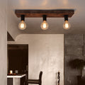 Retro Solid Wood 3-Light Flush Mount Ceiling Light with Glass Lampshade