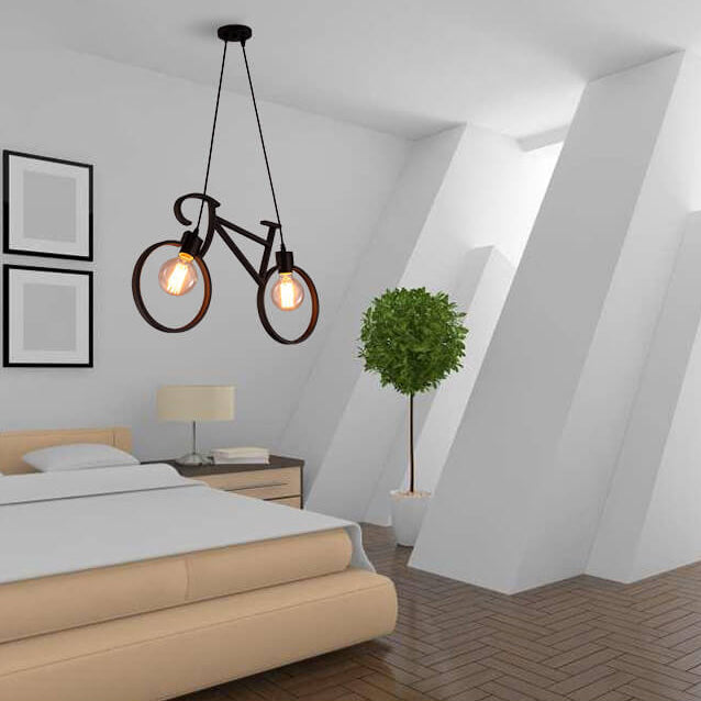 Contemporary Creative Bicycle Shape Iron 2-Light Kids Chandelier for Living Room Bedroom Modern Design, Unique Iron Fixtures, Fun Lighting, Children's Room Decor, Bicycle-Themed Ceiling Light, Stylish Kids' Chandelier, Playful Home Decor, Decorative Light