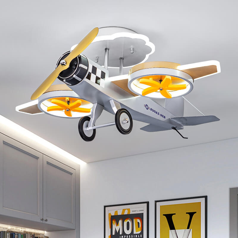 Creative Cartoon Airplane LED Ceiling Light for Kids Room, Semi-Flush Mount Acrylic Fixture, Unique Nursery Decor