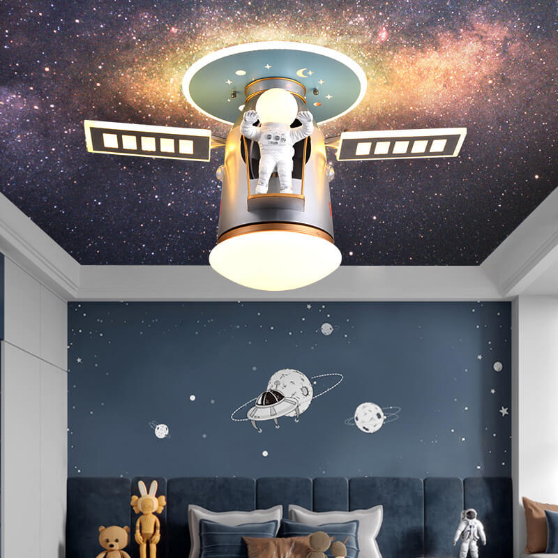 Creative Simplicity Spaceman Astronaut LED Kids Flush Mount Ceiling Light, Children’s Space Theme Lighting, Astronaut Bedroom Light Fixture, Nursery Decor, Kids Room LED Ceiling Lamp, Modern Space Adventure Light, Unique Space Explorer Ceiling Light for K