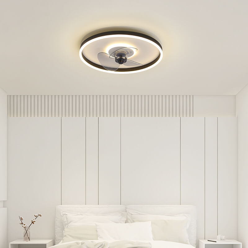 Contemporary Nordic Round LED Flush Mount Ceiling Fan Light for Living Room & Bedroom